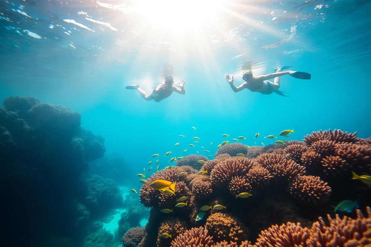 Coral reef and tropical fish in clear water at Mnemba Atoll