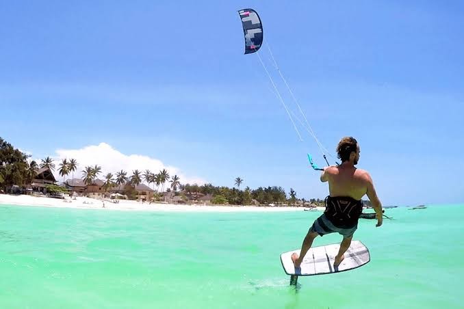 Kitesurfing on the coast of Zanzibar